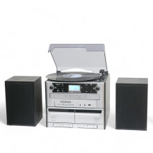 Steepletone PHOENIX 6 in 1 Music Centre High Speaker Volume, Triple CD Player, Vinyl Record Player, Twin Cassette, FM Radio and Bluetooth, MP3 playba
