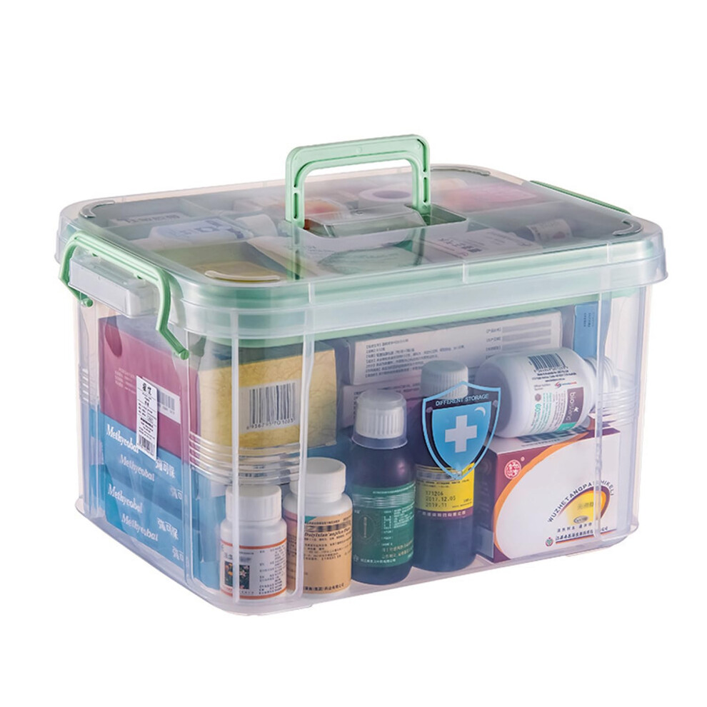 First Aid Storage Box Clear HeavyDuty Medicine Organizer with Handle and Removable Tray