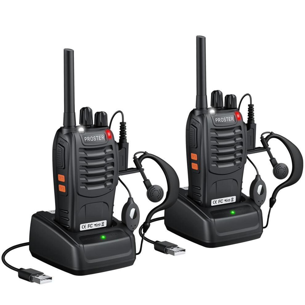 Proster Walkie Talkies For Adults 2Pcs - Long Range Walky Talkie Adult With 16Ch, Vox Function, Rechargeable, Flashlight, Earpieces Two Way Radio Com 5002225408932