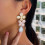 Statement Multi Tone Gold Plated CZ Long Leaf Drop Earrings for Brides Wedding 5