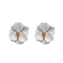 Brincos de botão femininos multicoloridos em forma de flor, em liga metálica branca.
