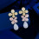 Statement Multi Tone Gold Plated CZ Long Leaf Drop Earrings for Brides Wedding 2
