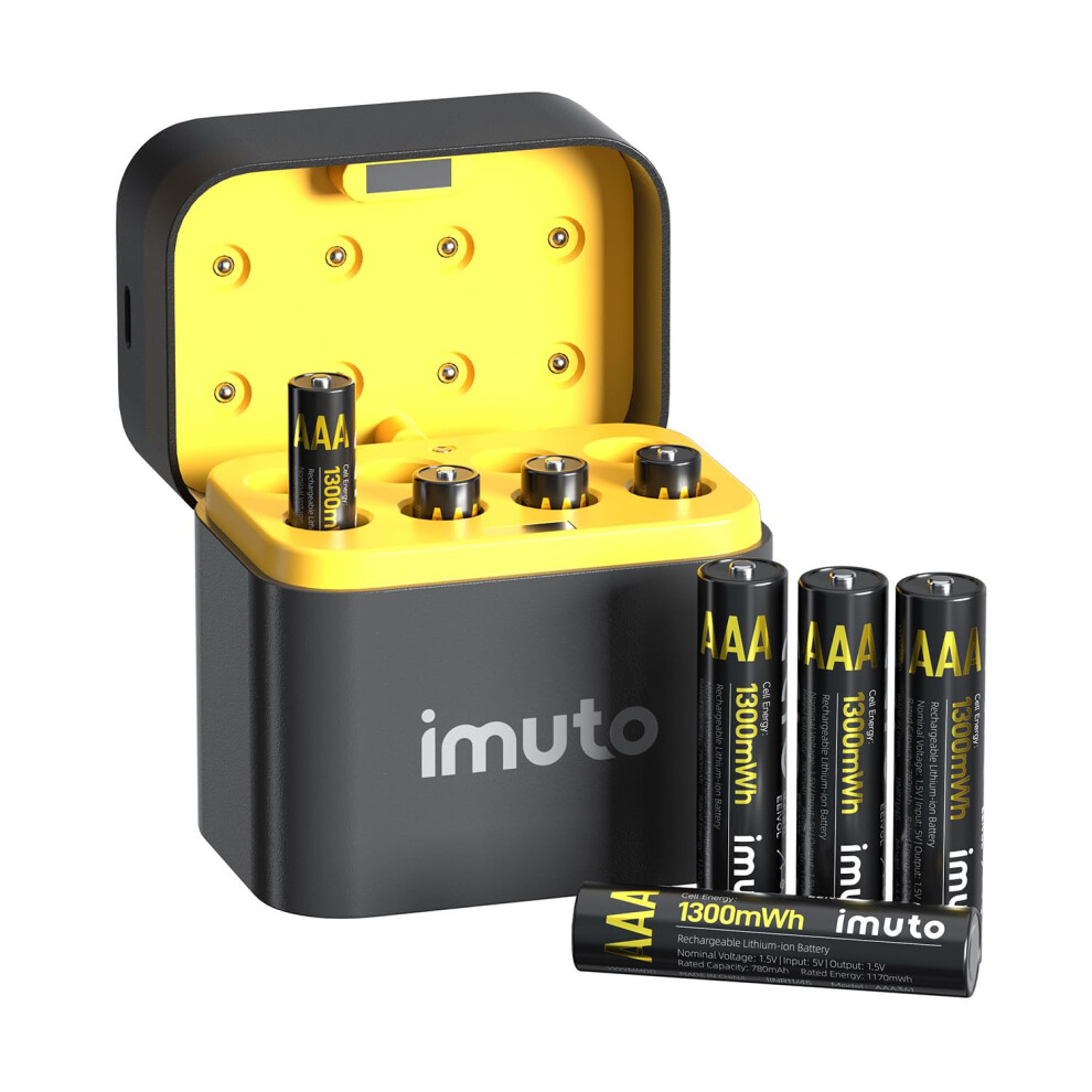 Imuto Rechargeable Aaa Batteries Lithium 8 Pack With Fast Charger,1300Mwh 1.5V Constant Output Triple A Lithium Batteries 2500 Cycles Long Lasting 5004508892056
