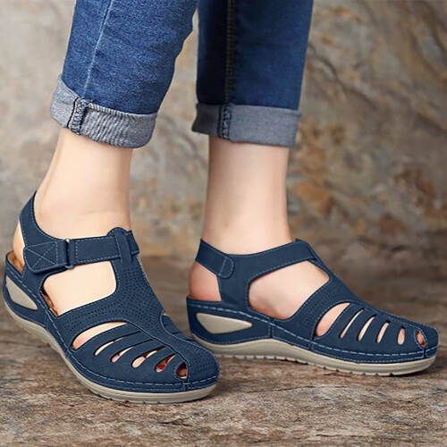 Γυναικεία Καλοκαιρινά Σανδάλια Casual Flat Μονόχρωμα Loophole Shoes41Blue 1