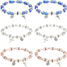 Rosenkranz-Armband für Damen, Stretch-Armband mit Kristallkreuz, Kruzifix und Wundermedaille