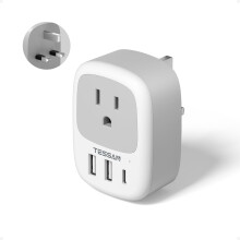 TESSAN US to UK Plug Adapter with 3 USB (1 USB C), 4 in 1 Type A and B to Type G Plug Adaptor with 13A Fuse, 3250W Max, American to UK Travel Adapter