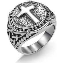Keltisk knudekorsring i rustfrit stål til mænd, 18 karat forgyldt, vintage religiøst vikinge-/nordisk design, størrelser 7-13, gaveæske