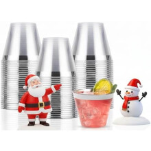 50PCS 9oz Plastic Cups for Party, Disposable Silver Plastic Cups, Cocktail Glasses for Wedding Thanksgiving, Christmas
