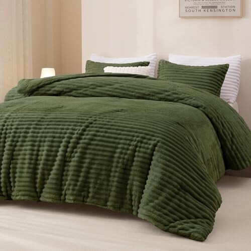 Olive Green Fleece Comforter Set Queen 1+2