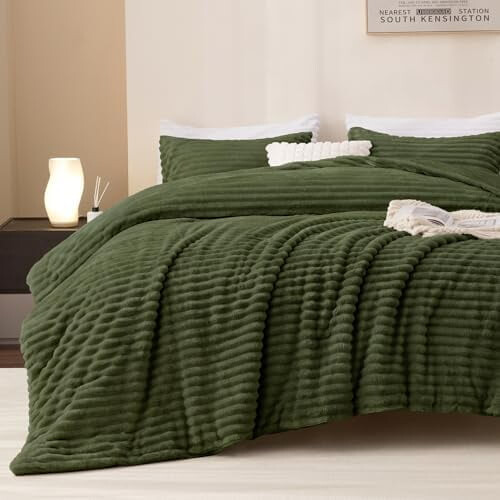 Olive Green Fleece Comforter Set Queen 1+2 1