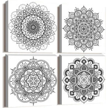 Schwarz-Weißes Leinwand-Wandbild-Set, 4-teilig, 40 x 40 cm
