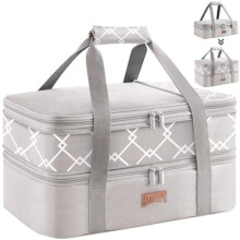Sac isotherme extensible pour plats à four, sac alimentaire double compartiment pour aliments chauds/froids, convient aux plats de 23 x 33 cm, gris