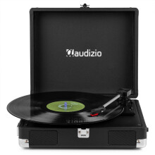 Audizio RP111BK Briefcase Record Player with Built-in Stereo Speakers, Portable Retro Vinyl Turntable, 3 Speed, PU Leather, RCA Line Out, Headphone J