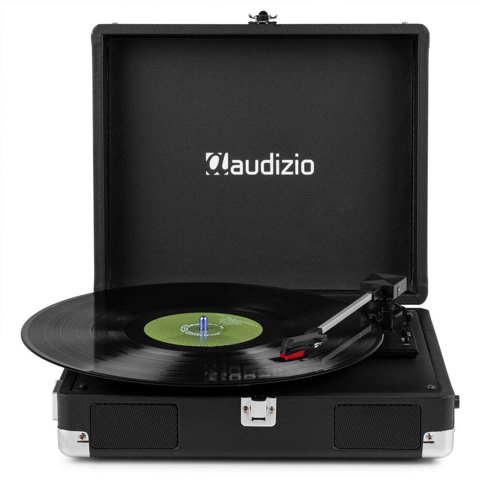 Audizio Rp111bk Briefcase Record Player With Built-In Stereo Speakers, Portable Retro Vinyl Turntable, 3 Speed, Pu Leather, Rca Line Out, Headphone J 5007680842284