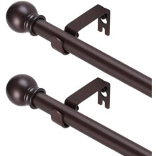 2er-Pack braune Gardinenstangen für Fenster von 168 bis 305 cm Breite, 16 mm starkes, robustes Metall-Gardinenstangenset mit Halterungen