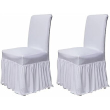 Stretch Chair Covers Set of 2 with Skirt, Washable Spandex Fabric for Dining Chairs, Kitchen, Wedding, Banquet, Kids & Pets – White