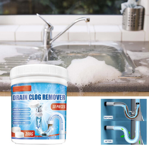 Drain Cleaning Tablets, Powerful Pipe Unclogger Solution, Toilet and Kitchen Grease Dissolving Tablets, 10-Pack Set