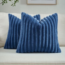 Marineblaue, gestreifte Euro-Kissenbezüge mit Samtrückseite, 66 x 66 cm