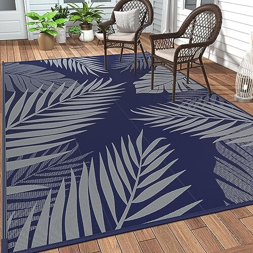 Tappeto da esterno reversibile impermeabile, 152x244 cm, blu e grigio