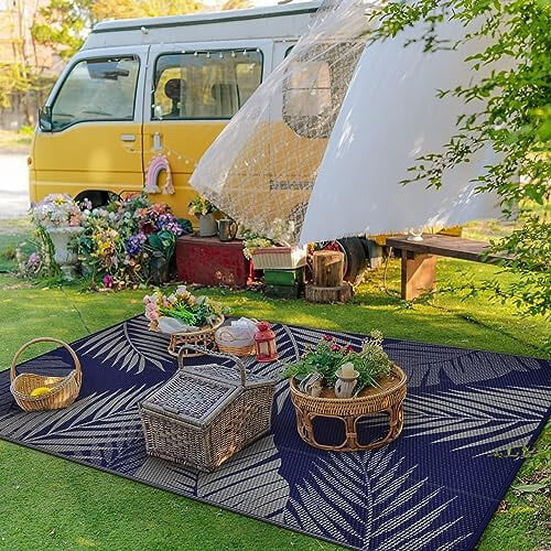 Tappeto da esterno reversibile impermeabile, 152x244 cm, blu e grigio 2