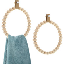 Lot de 2 anneaux porte-serviettes bohèmes avec perles en bois, porte-serviettes mural rustique pour salle de bain et cuisine – 19 cm
