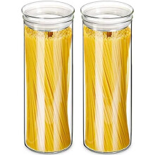 Glazen bewaarcontainers voor spaghetti (2 stuks, 1,9 liter), luchtdichte, transparante potten voor noedels, bloem, ontbijgranen en koffiebonen.