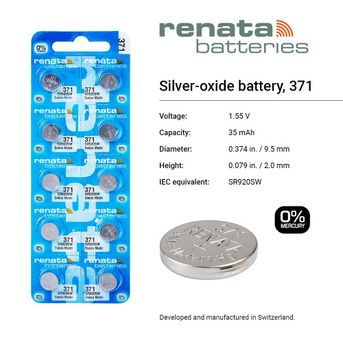 Renata #371 Silver Oxide Battery - 5 Pack 1