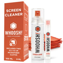 WHOOSH! Screen Shine Duo Monitor, Phone & Laptop Cleaning Kit - 100 mL & 8 mL Bottles for Home & Travel with 2 Microfiber Cloths - Streak & Residue-F
