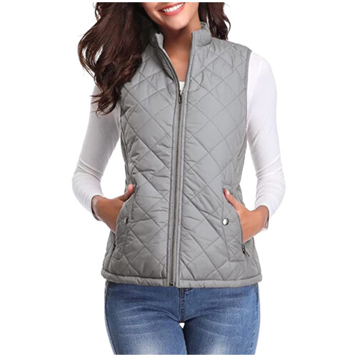 Vest for Women Winter Fall Basic Button Vest Solid Keep Warm Sleeveless Jacket with Pocket,Gray