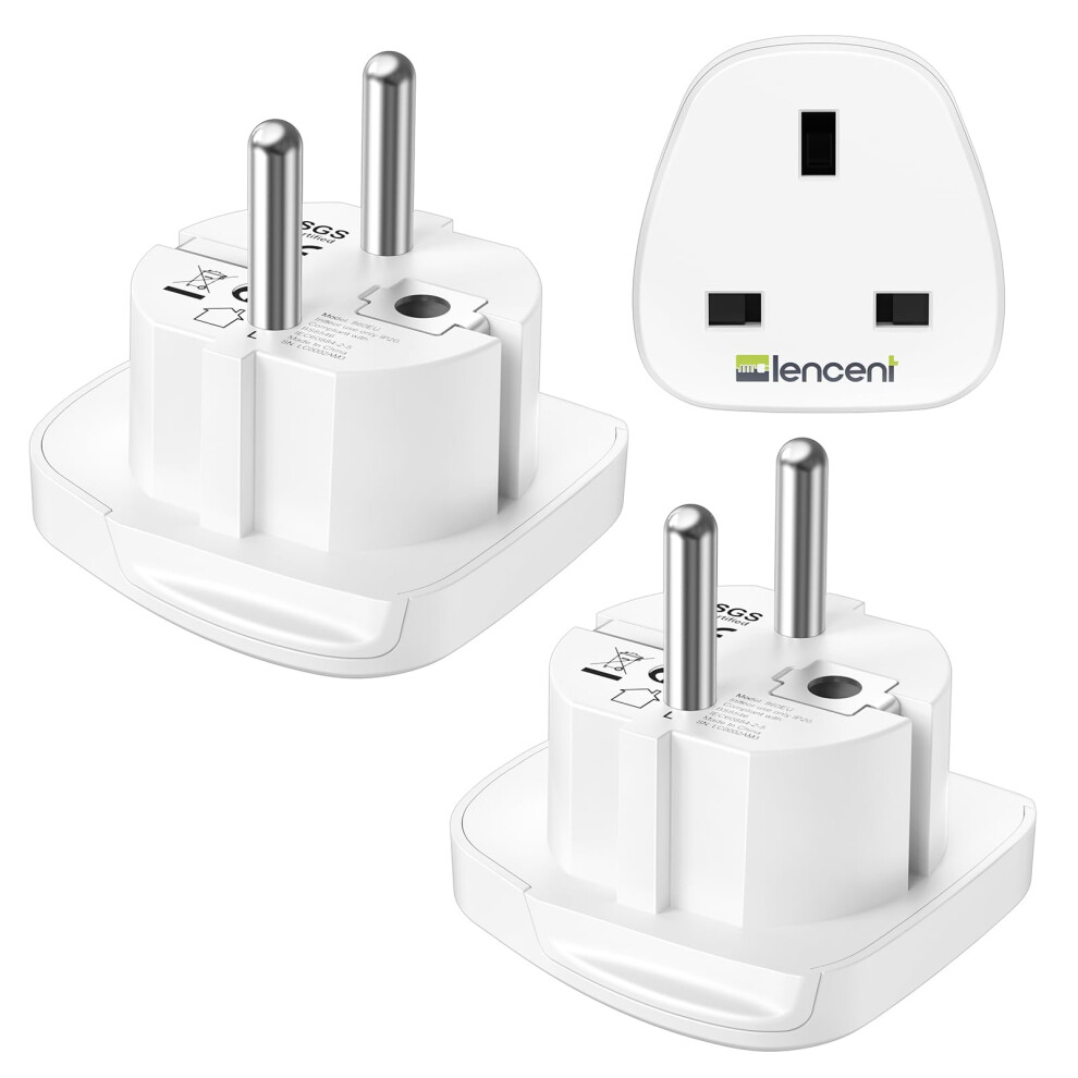 Lencent 2X Uk To Eu Euro Europe Plug Adapter, Grounded European Travel Adapter For Spain Germany France Portugal Greece Russia Netherlands Turkey And 86963893