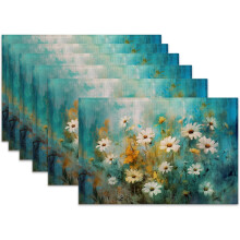 Retro-Tischsets mit weißen Gänseblümchen, 6er-Set, 30 x 45 cm