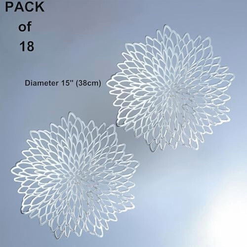 Silver Glitter Vinyl Placemats Round Leaf 18-Pack 1