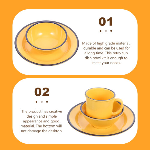 Retro Melamine Mug and Bowl Set - Yellow 2