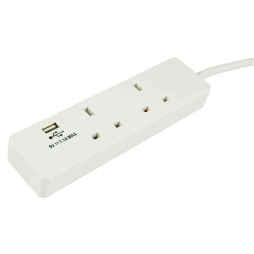 Mercury | 2 Gang Extension Lead USB Charging | 2 Metre