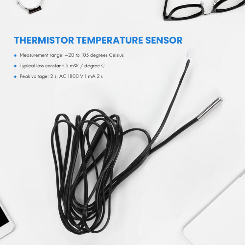 2 m NTC thermistor temperature sensor waterproof probe wire 10 K 1% 3950 black 1