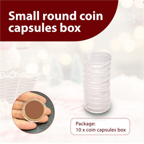 10 pcs Small round transparent plastic coin capsules box 20mm 1