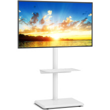 5Rcom Universal Swivel TV Floor Stand with Mount for 32-55 Inch TVs up to 40 kgs, Height Adjustable TV Stand with Swivel, Tall TV Stand with White Wo