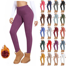Dames fleece yoga legging met zakken, fluwelen warme legging voor thuis, casual nauwsluitende legging, lange broek
