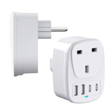 UK to Europe 5-in-1 Travel Adapter with USB & USB-C Ports for Germany, France, Turkey, Spain, Greece, Poland, Egypt, Portugal, Croatia, Iceland