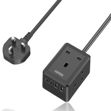 Extension Lead with USB C Slots, FDTEK Mini Plug Extension Cube with 3 way Outlets and 4 USB Ports, Travel Extension Socket with 1.5M Cord, UK Mounta