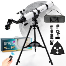 Astronomy Telescope for Adults & Beginners - 90mm Aperture 800mm Refractor with 32X-240X Magnification, Iron Tripod, Phone Adapter & Backpack - for M