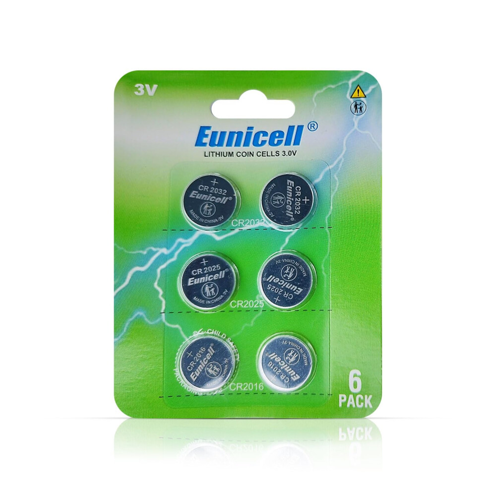 Pack Of 6 - Mixed Eunicell 3V Lithium Coin Cell Button Batteries Cr2016 Cr2025 Cr2032 For Apple Airtags, Key Fobs, Home Devices, Fitness And Medical 72726594