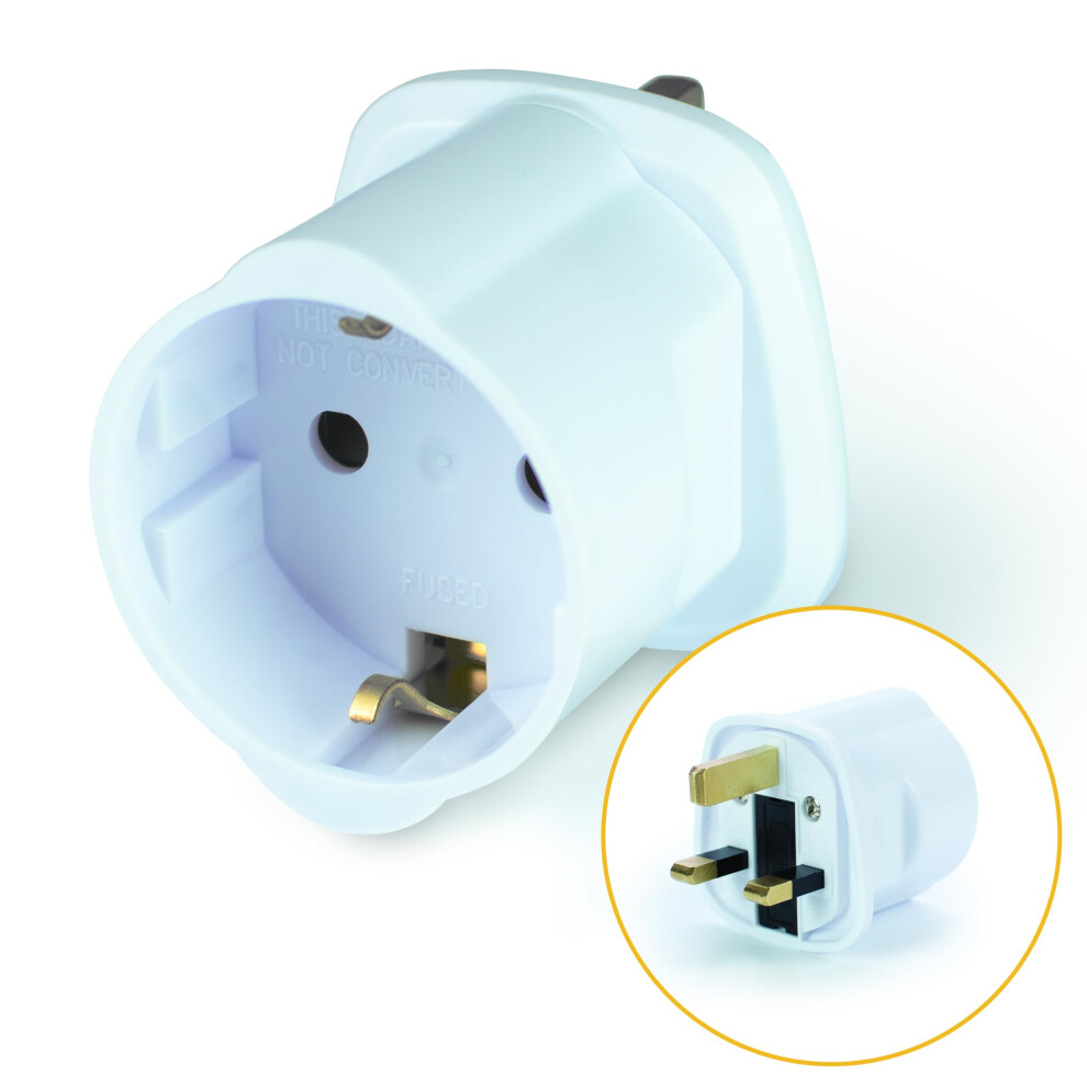 Status European To Uk Power Adaptor, Eu To Uk Travel Adapter For Visitors, Pack Of 1 (Eutoukvisb112) White