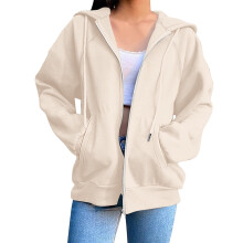 Damen-Sweatshirt mit Reißverschluss, Kapuze, langärmlig, Oversize-Schnitt, Fleecejacke mit Taschen, Größen S-3XL