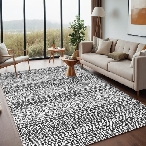 Χαλί boho σε μαύρο χρώμα με φθαρμένα σχέδια 20x25 μέτρα 1
