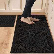 Kitchen Rug Mat Polypropylene 48x20 Inch 2 Pieces Black