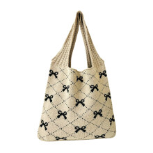 Niedliche Stricktasche mit Schleifenmuster für Damen – Große, ästhetische Häkel-Schultertasche aus Mesh, ideal für Sommerurlaub und Strand