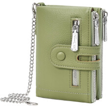 Small Women's Wallet Bifold Card Holder with 2 Zipper Coin Pockets Chain Wallet for Women Soft Leather