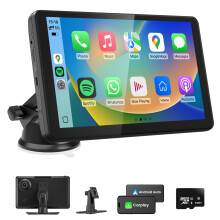 Wireless CarPlay & Android Auto Screen, 9 Inch Portable Car Stereo with 4K Dash Cam Loop Recording, Touch Screen, Bluetooth Hands-free Calling, GPS N