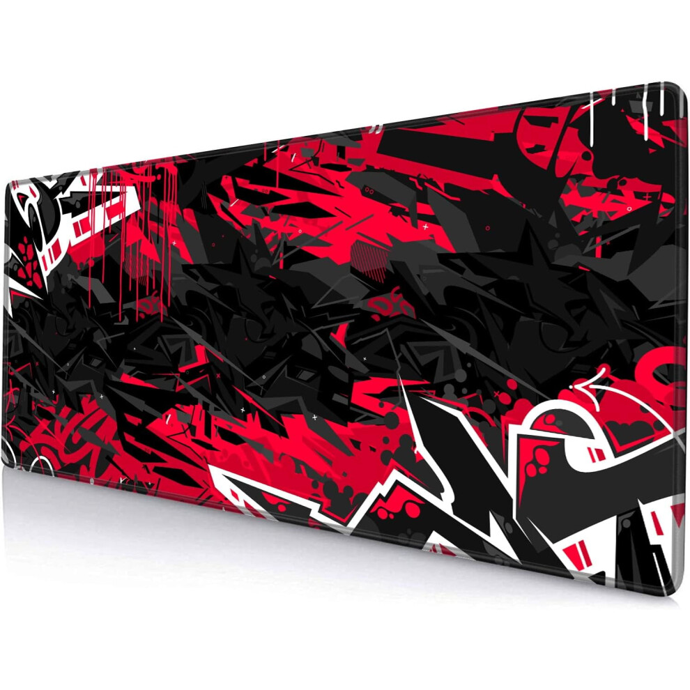 Mouse Pad Gaming, Large Xxl Mouse Pads, Non-Slip Rubber Base Mousepad, Keyboard Mouse Mat Desk Pad With Stitched Edges, 31.5X11.8 Inch Black/Red 9165521428083